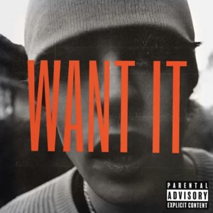 Want it single cover: black and white close-up of Ben in a beanie with large orange lettering